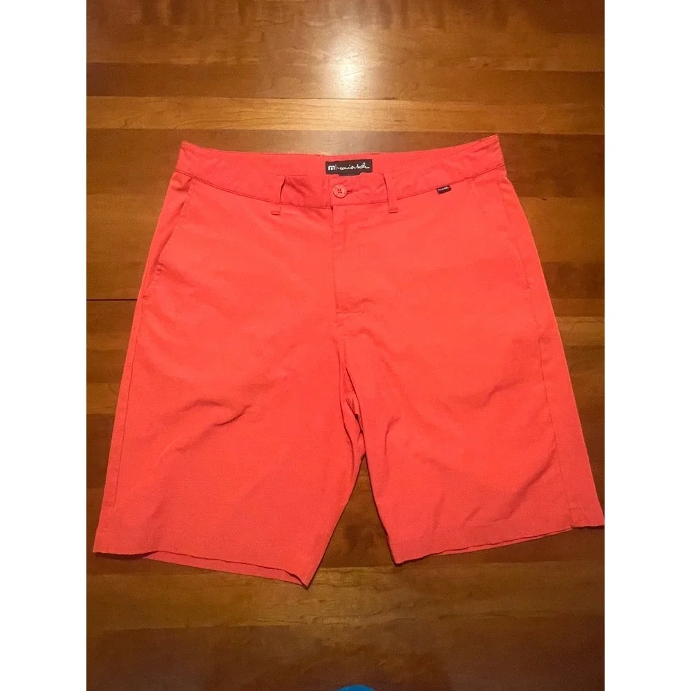 TravisMathew Golf Shorts Mens Size 35 Red Coral Performance Stretch Flat Front